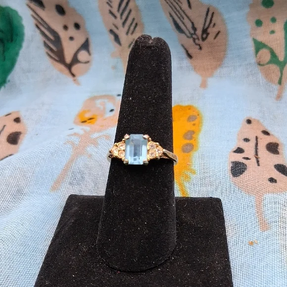 Vintage Aquamarine Ring Sz 7.5 - Picture 1 of 7